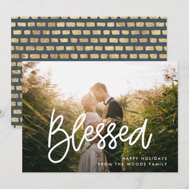 Blessed Modern Inspirational Christmas Photo Holiday Card (Front/Back)