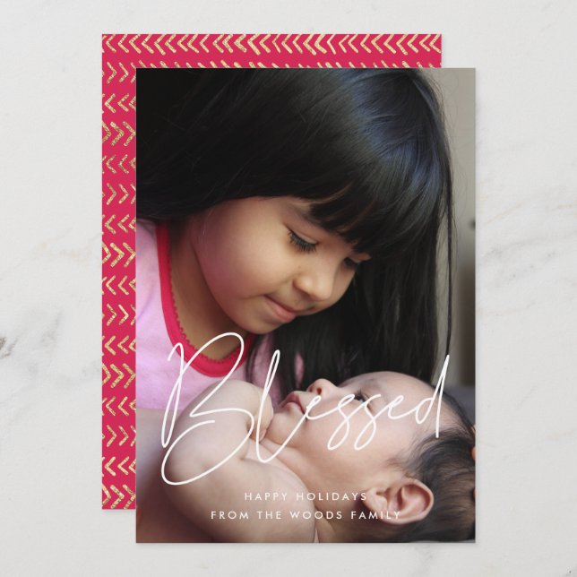 Blessed Modern Minimalist Inspirational Photo Holiday Card (Front/Back)