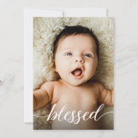 Blessed Modern script Cross Baby Baptism Photo