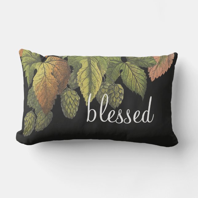 Blessed Modern Vintage Flowers on Black Lumbar Cushion (Front)