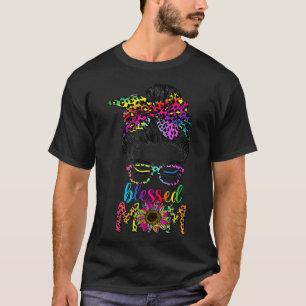 Blessed Mom Leopard Sunglasses With Sunflower Moth T-Shirt