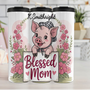 Blessed Mom Pig Holding Sign Thermal Tumbler