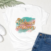 Blessed Mom Teal Pink and Gold Glitter Typography