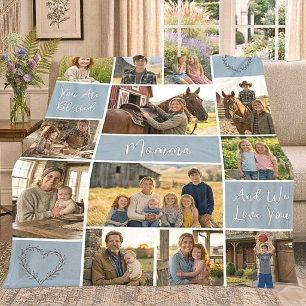 Blessed Momma Mom 12 Photo Collage Custom Text Fleece Blanket