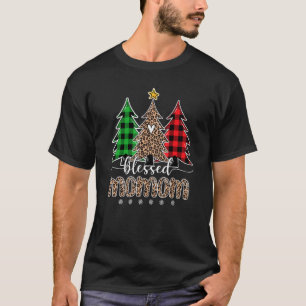 Blessed Momom Leopard Christmas Pine Tree Red Plai T-Shirt