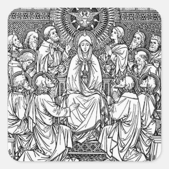 Blessed Mother Apostles Holy Ghost at Pentecost Square Sticker (Front)