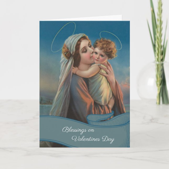 Blessed Mother Baby Jesus Valentines Day Holiday Card (Front)