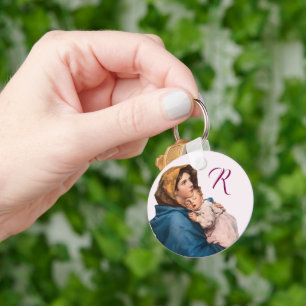 Blessed Mother Customizable Prayer w/ Monogram Key Ring