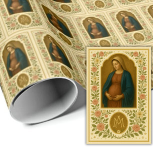 Blessed Mother Expecting Child Victorian Floral  Wrapping Paper