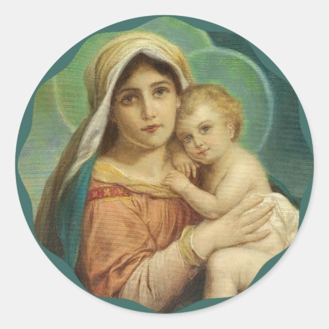 Blessed Mother holding the Baby Jesus Classic Round Sticker (Front)