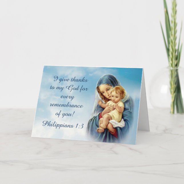 Blessed Mother holding the Baby Jesus Thank You Card (Front)