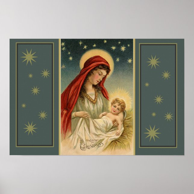 Blessed Mother holding the Child Jesus Christmas Poster (Front)