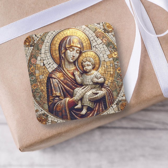 Blessed Mother Mary and Baby Jesus | Christmas Square Sticker (Creator Uploaded)