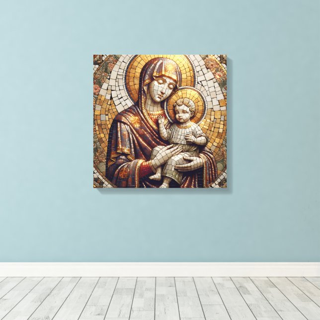 Blessed Mother Mary and Baby Jesus | Religoius Canvas Print (Insitu(Wood Floor))