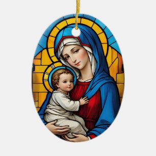 Blessed Mother Mary and Baby Jesus - Virgin Mary Ceramic Tree Decoration