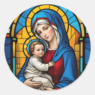 Blessed Mother Mary and Baby Jesus - Virgin Mary Classic Round Sticker