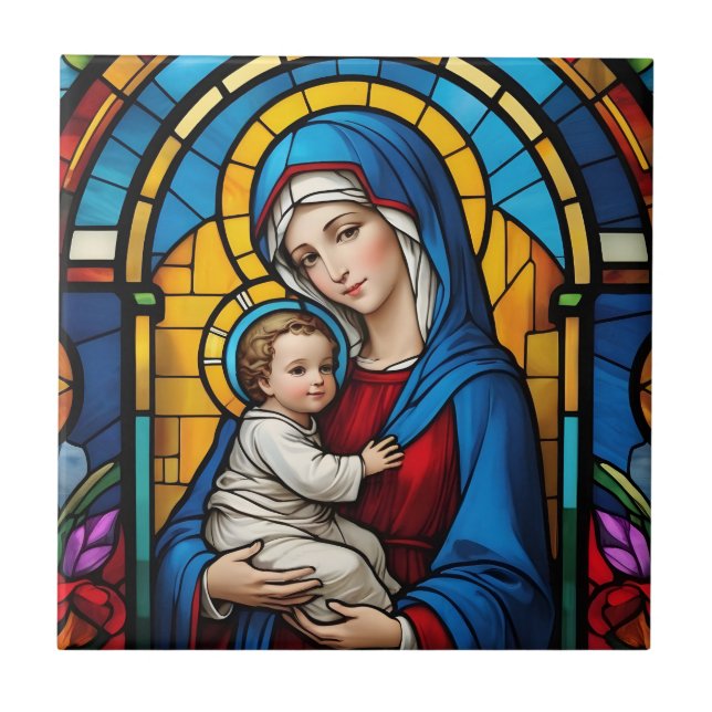 Blessed Mother Mary and Baby Jesus - Virgin Mary Tile (Front)