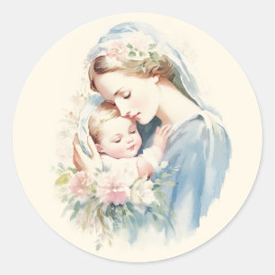 Blessed Mother Mary Baby Jesus Religious Pastel Classic Round Sticker