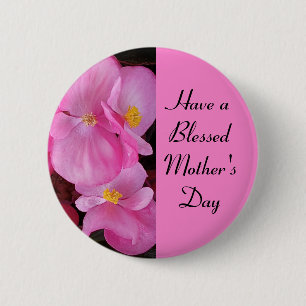 Blessed Mother's Day Pink Flowers Photo Simple 6 Cm Round Badge