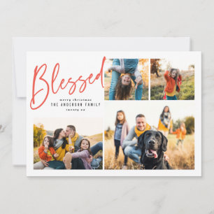 Blessed multi photo elegant calligraphy holiday card