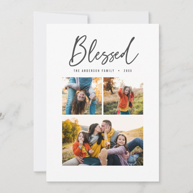 Blessed multi photo elegant calligraphy holiday card (Front)