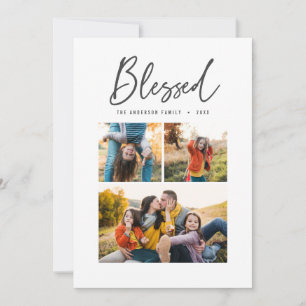 Blessed multi photo elegant calligraphy holiday card