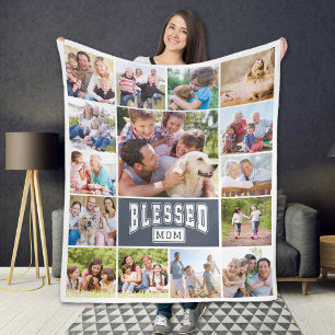 Blessed Mum 15 Photo Collage Fleece Blanket