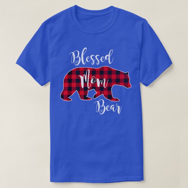Blessed Mum Bear Buffalo Check Plaid Pattern Mama  T-Shirt (Design Front)