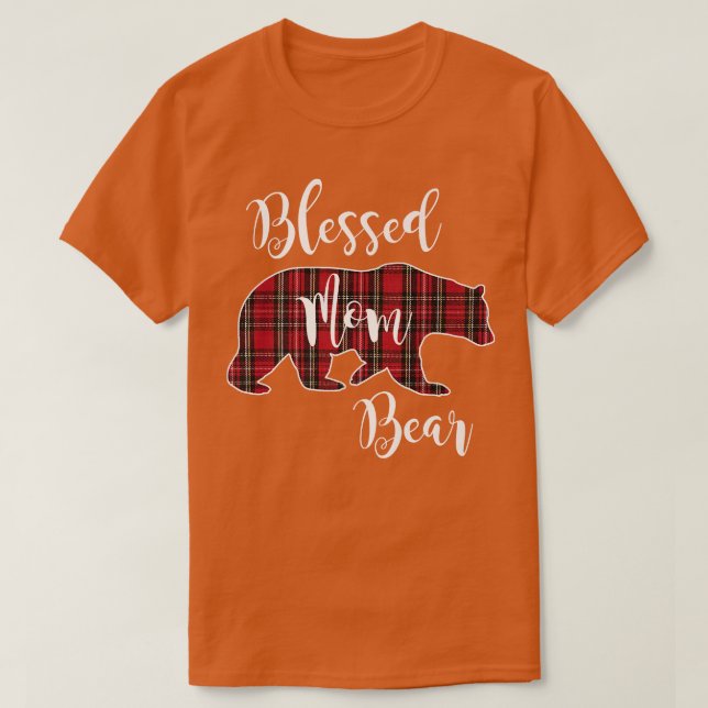 Blessed Mum Bear Buffalo Check Plaid Pattern Mama  T-Shirt (Design Front)