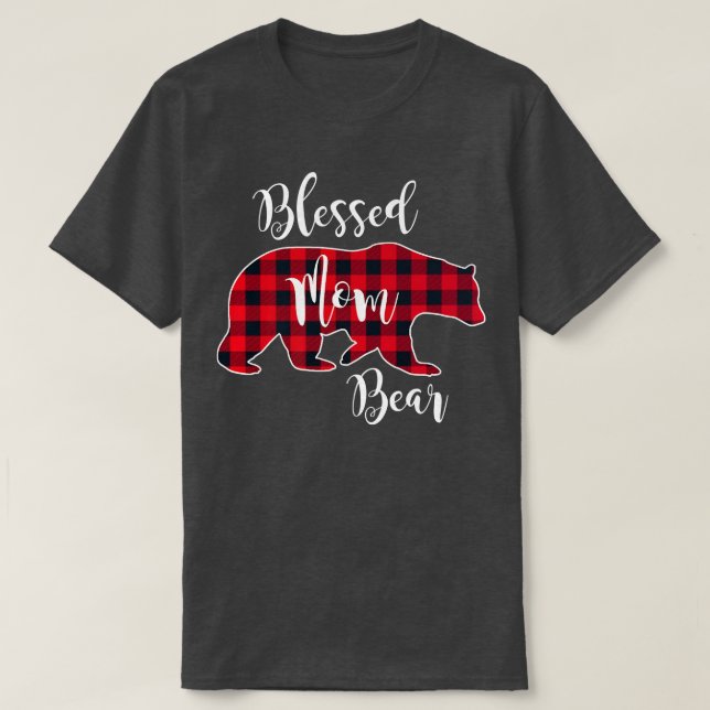 Blessed Mum Bear Buffalo Check Plaid Pattern Mama  T-Shirt (Design Front)