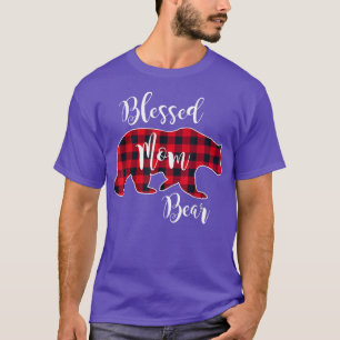 Blessed Mum Bear Buffalo Check Plaid Pattern Mama  T-Shirt