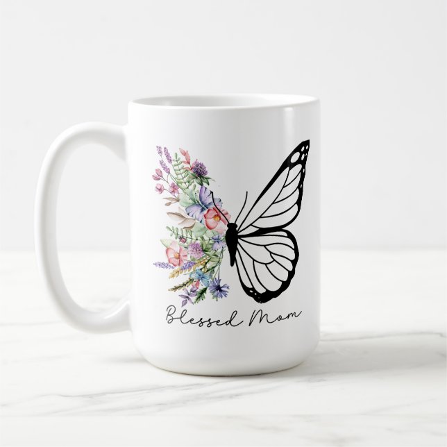 Blessed Mum Floral Butterfly  Coffee Mug (Left)