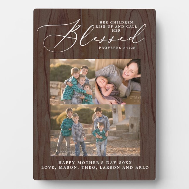 Blessed Mum Proverbs 31 Scripture 3 Photo Collage Plaque (Front)