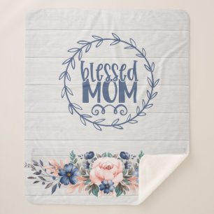 Blessed Mum Rustic Barn Wood Floral Mother's Day  Sherpa Blanket