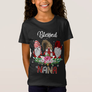 Blessed Nana Christmas Leopard Buffalo Plaid Gnome T-Shirt