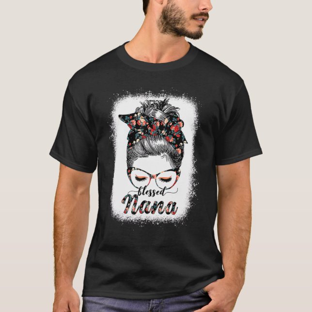 Blessed Nana Messy Bun Women Happy Easter Mother's T-Shirt (Front)