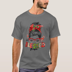 Blessed Nana Santa Messy Bun Women Christmas Grand T-Shirt