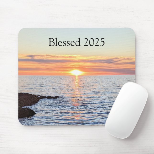 Blessed New Year Photo of Beautiful Golden Sunset Mouse Mat (With Mouse)