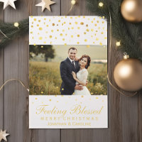 Blessed Newlywed Christmas Gold Confetti Photo