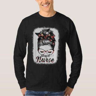 Blessed Nurse Messy Bun Women Happy Easter Mother' T-Shirt