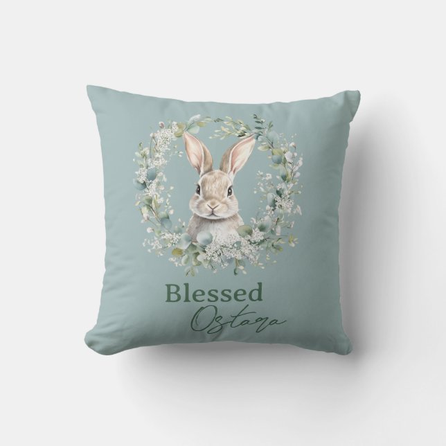 Blessed Ostara Rabbit Spring Easter Cushion (Front)