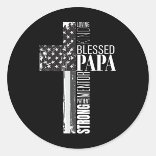 Blessed Papa American Flag Christian Religious Fat Classic Round Sticker