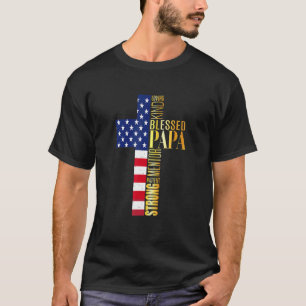 Blessed Papa American Patriotic Christian Usa Cros T-Shirt