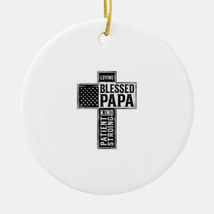 Blessed Papa Cross Christian Vintage Typography De Ceramic Tree Decoration