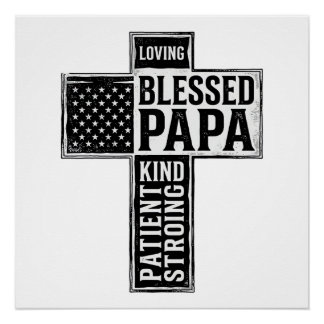 Blessed Papa Cross Christian Vintage Typography De Poster