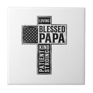 Blessed Papa Cross Christian Vintage Typography De Tile