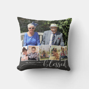 Blessed,  Personalised 6 Photo Family Collage Cushion