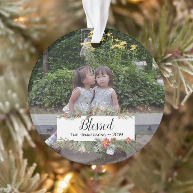 Blessed  Personalised Two Photos Winter Botanicals Ornament (Tree)