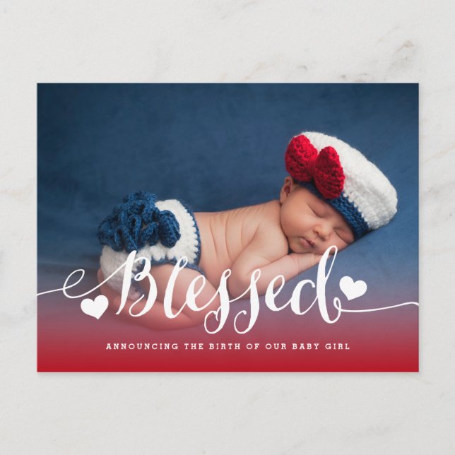Blessed | Photo Baby Birth Announcement Postcard (Front)
