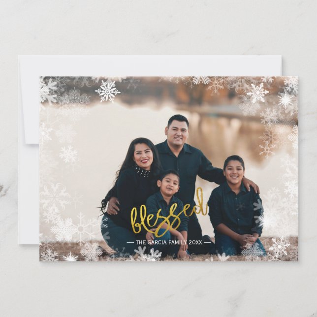 Blessed Photo Collage Snowflake  Family Christmas Holiday Card (Front)